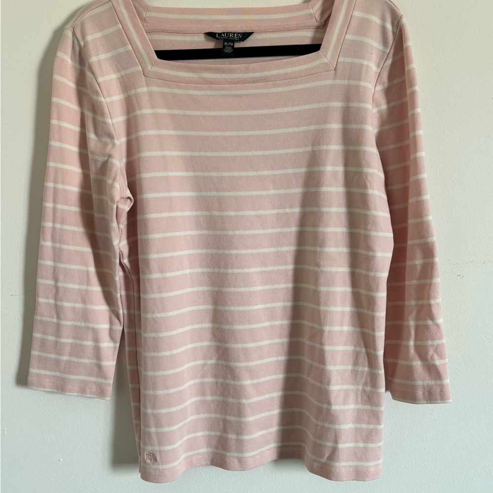 Ralph Lauren Pink and White Striped Long Sleeve Top